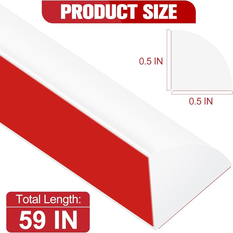 ToLanbbt Flexible Quarter Round Molding, Peel and Stick Rubber Trim, Double-Sided Self Adhesive Bendable Edge Molding for Floor, Bathroom, Kitchen, Countertop, 59 Inch 1/2” W x 1/2” H, White - Image 2